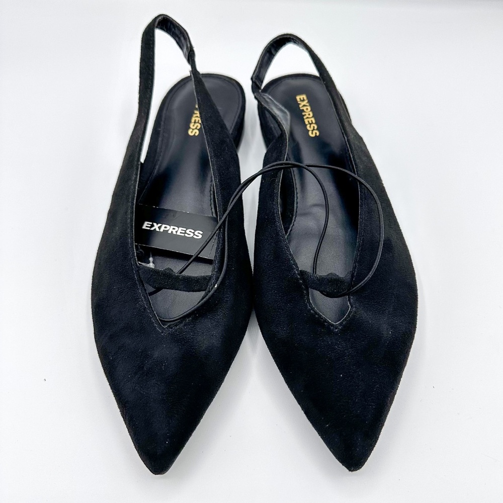 Express Black Faux Suede Sling Back Flats